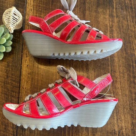 Fly London | Yito Demani Patent Red Wedge Sandal - Picture 5 of 9